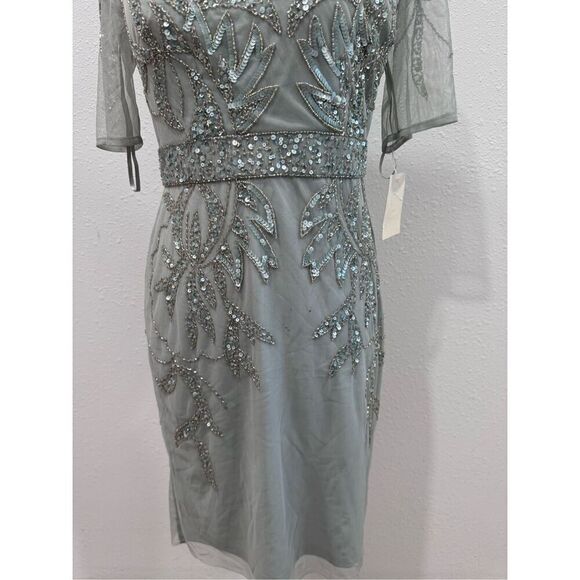 Papell Studio Beaded Cocktail Dress In Sage Green With Sequin Details size4 - Picture 2 of 9